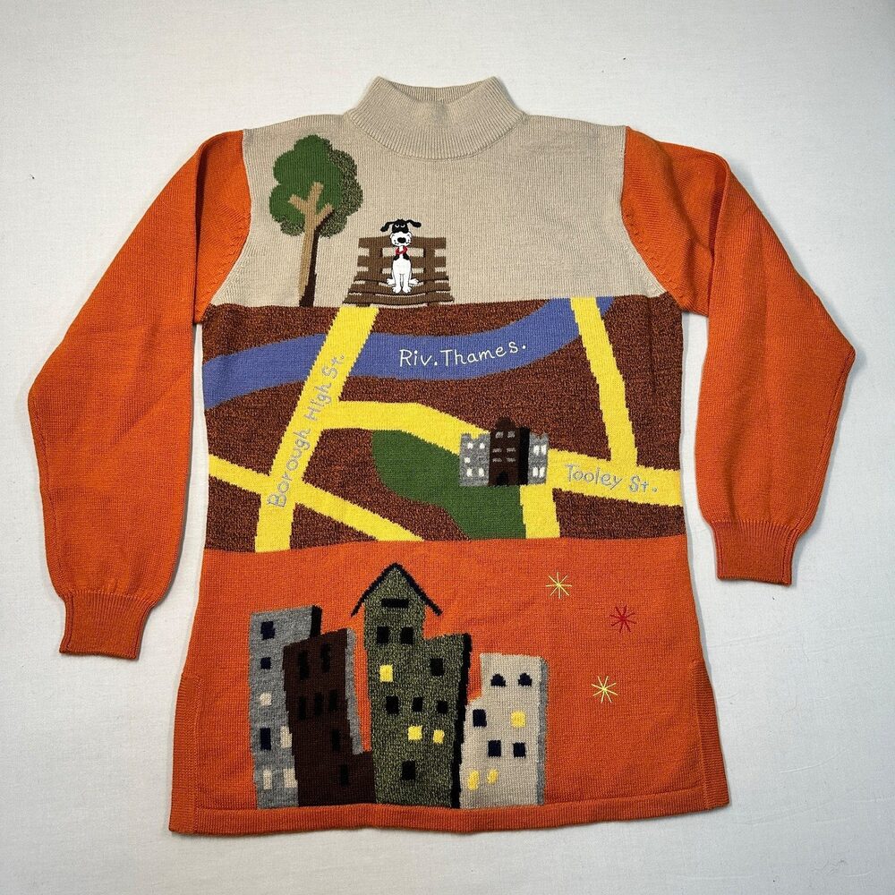 Maximalist Kazamidori by Naicai Wool Knit Graphic Mock Neck Sweater M